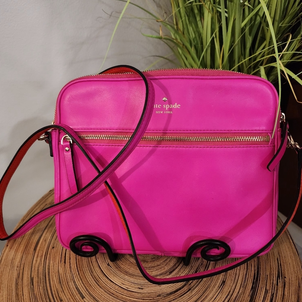 Kate Spade Fuchsia Crossbody Bag with Gold Zipper